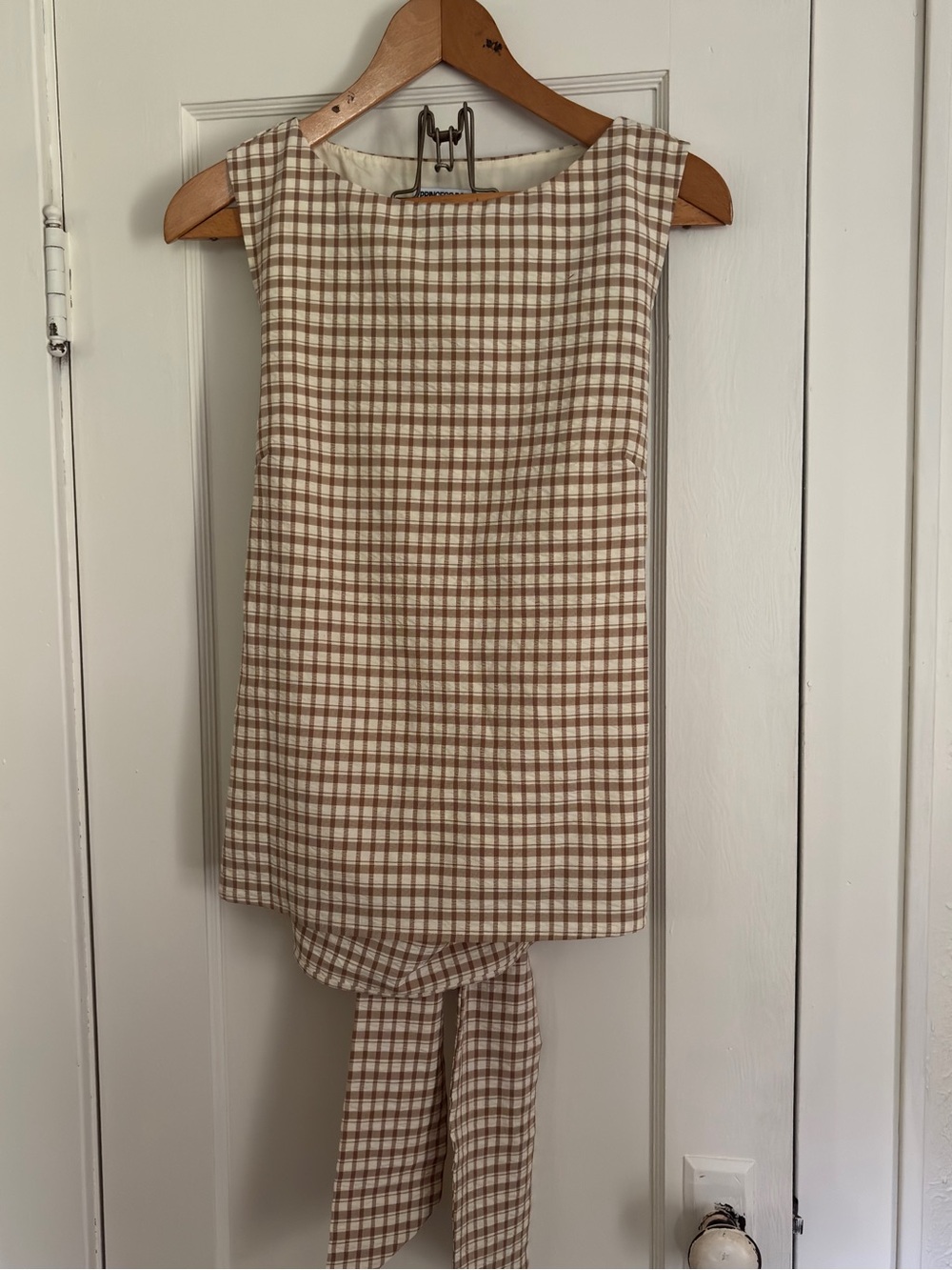 Princess Polly Beige Plaid Sleeveless Jumpsuit with Tie